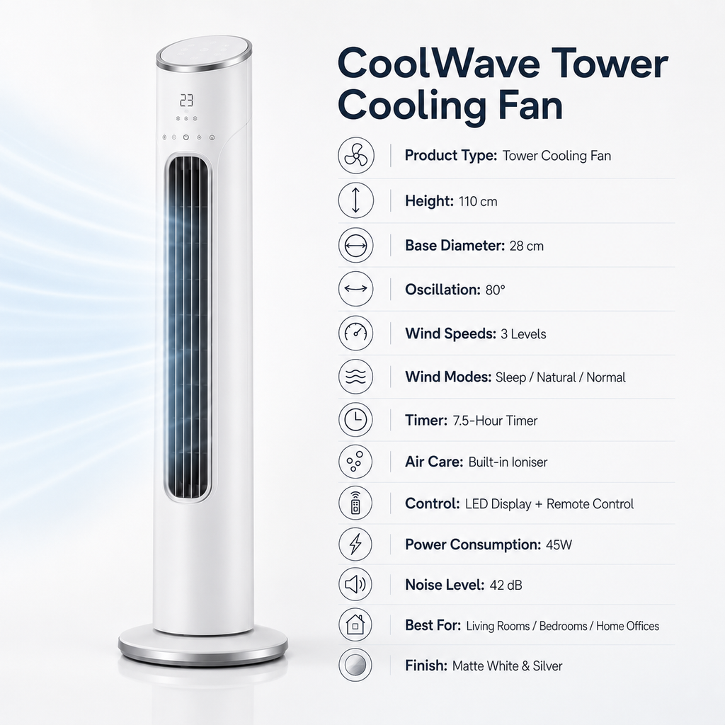 CoolWave Tower Cooling Fan - Specifications