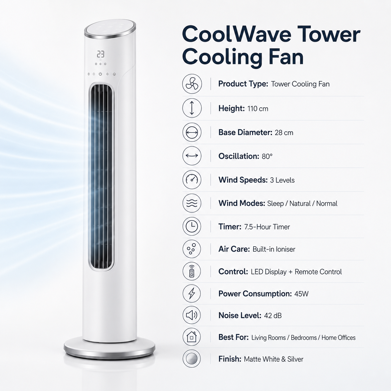 CoolWave Tower Cooling Fan - Specifications