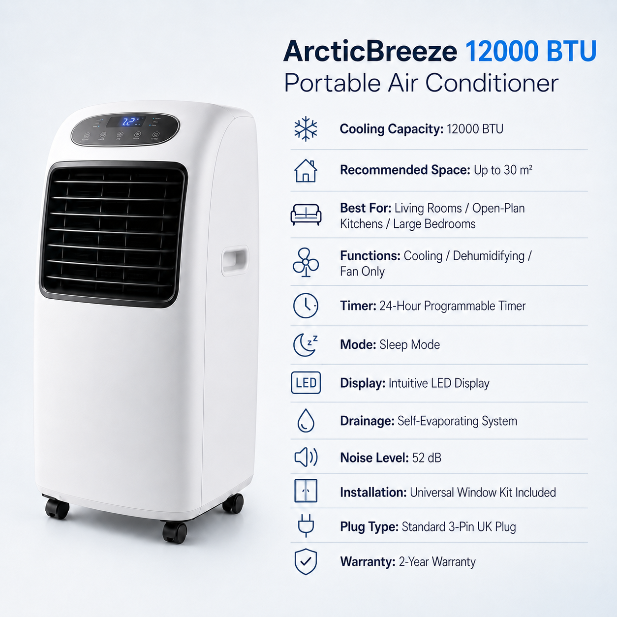 ArcticBreeze 12000 BTU Portable Air Conditioner - Specifications