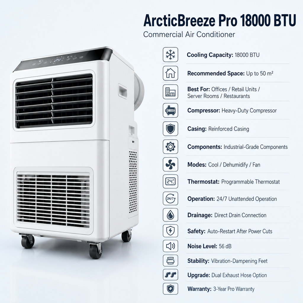 ArcticBreeze Pro 18000 BTU Commercial Air Conditioner - Specifications
