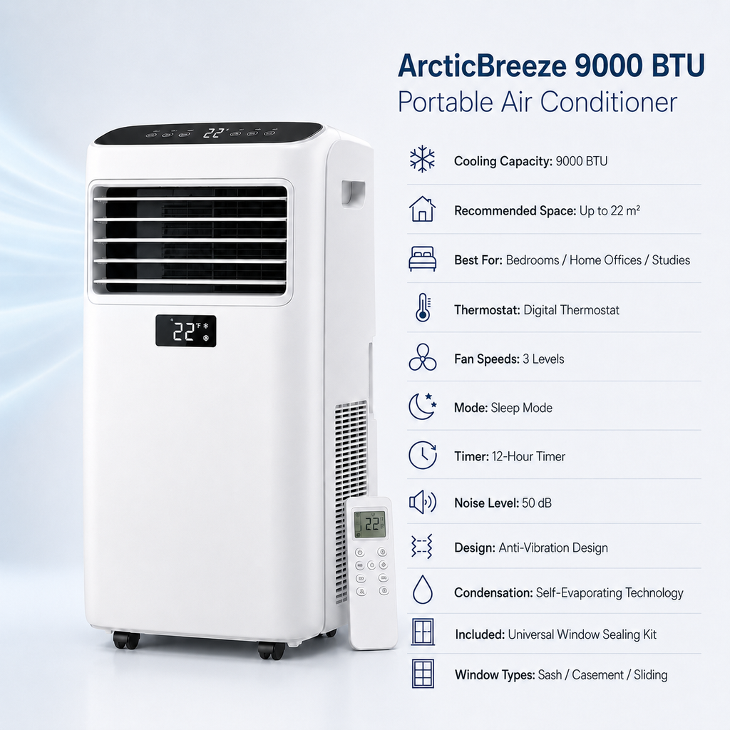 ArcticBreeze 9000 BTU Portable Air Conditioner - Specifications