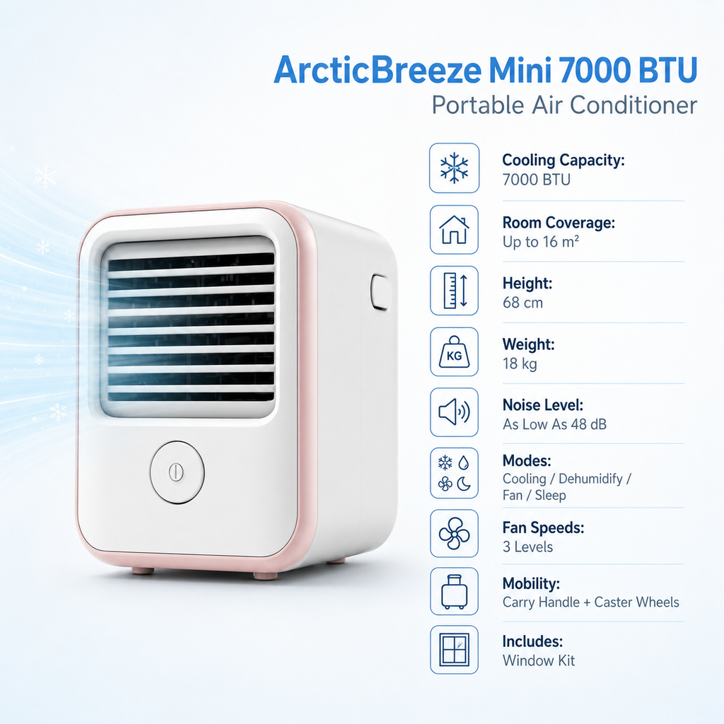 ArcticBreeze Mini 7000 BTU Portable Air Conditioner - Specifications